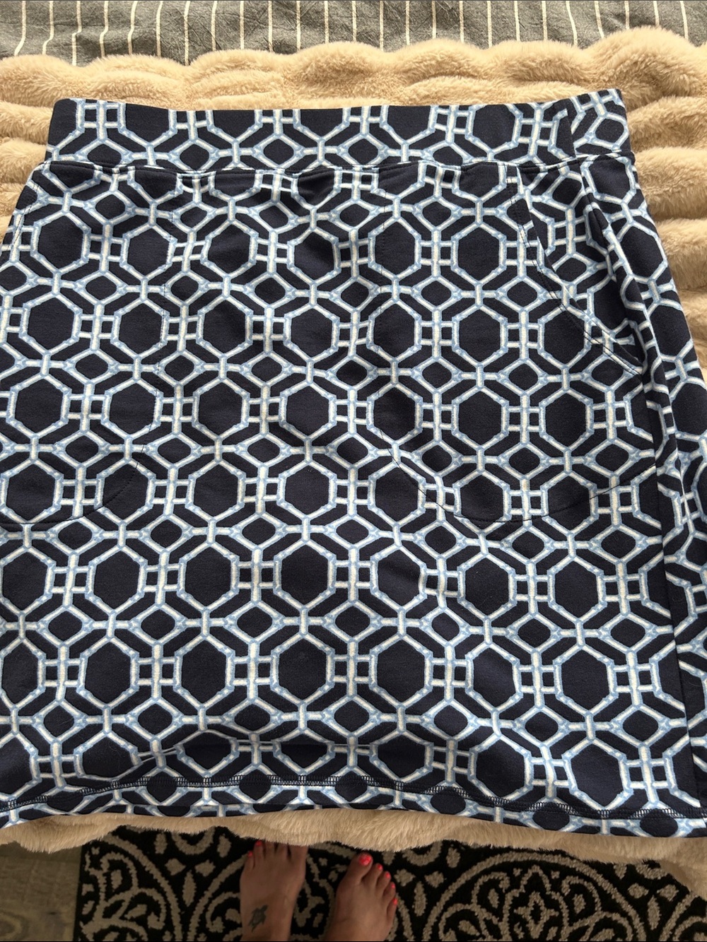 Belle by Kim Gravel Navy Pencil skort with Light Blue Geometric Print